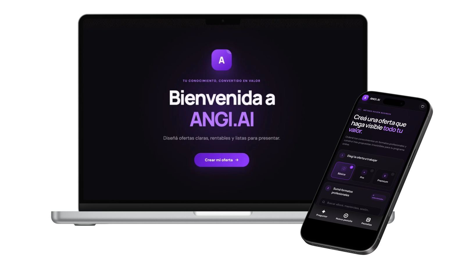 ANGI.AI, sistema digital para estructurar ofertas comerciales, en laptop y móvil